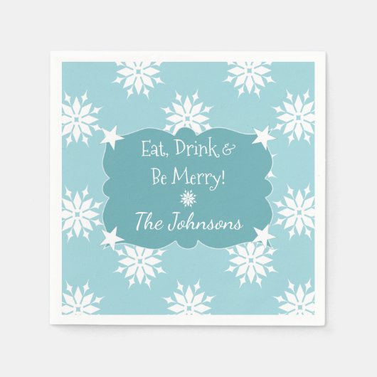 Kerstijs blauw met sneeuwvlokken servetten (Voorkant)