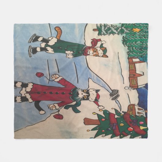 Kerstijskatten Fleece Deken (Voorkant (Horizontaal))