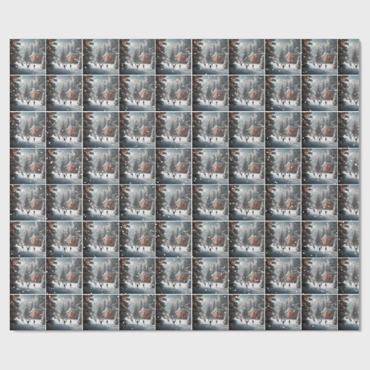 Kerstijsschaatsen Cadeaupapier (Vlak)