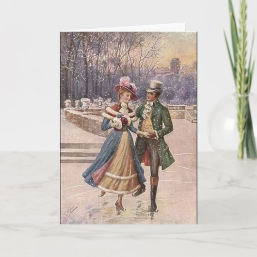 kerstijsschaatsen feestdagen kaart (Voorkant)