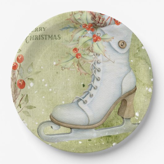 Kerstijsschaatsen Papieren Bordje (Voorkant)