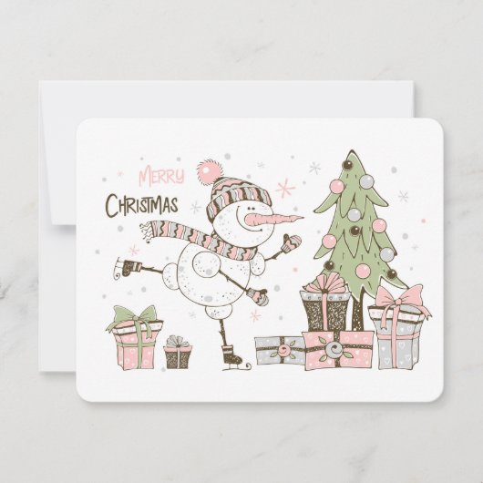 Kerstijsschaatsen Snowman Cadeaus Flat Kaart (Voorkant)