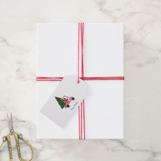 Kerstillustratie Cadeaulabel (Met Touw)