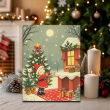 Kerstillustratie in vintage stijl