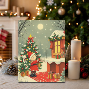 Kerstillustratie in vintage stijl feestdagenkaart