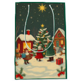 Kerstillustratie in vintage stijl medium cadeauzakje (Voorkant)