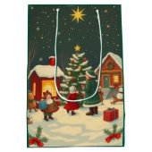 Kerstillustratie in vintage stijl medium cadeauzakje (Achterkant)