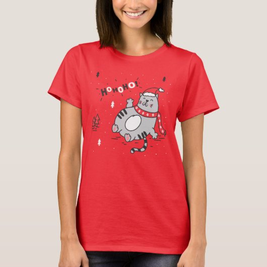 kerstillustratie met vetkat t-shirt (Voorkant)