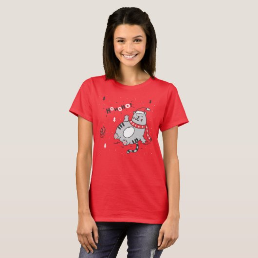 kerstillustratie met vetkat t-shirt (Voorkant volledig)
