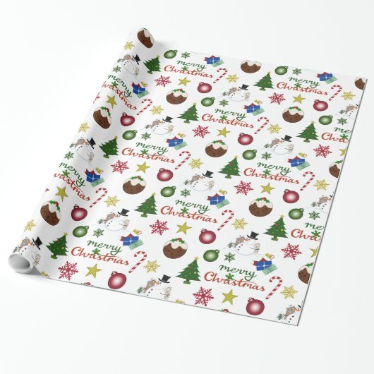 Kerstillustratie Mix Patroon Cadeaupapier (Uitgerold)