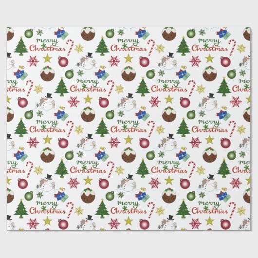 Kerstillustratie Mix Patroon Cadeaupapier (Vlak)