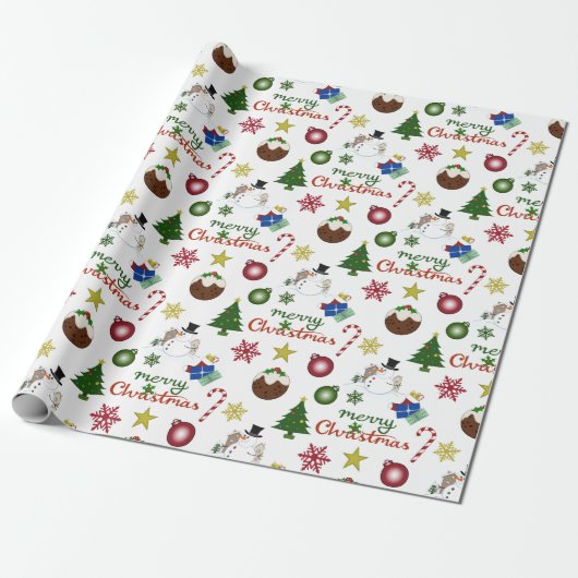 Kerstillustratie Mix Patroon Cadeaupapier (Uitgerold)