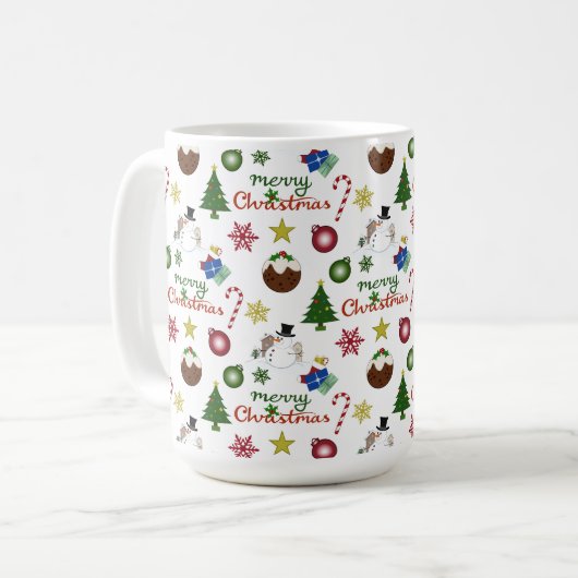 Kerstillustratie Mix Patroon Koffiemok (Voorkant links)