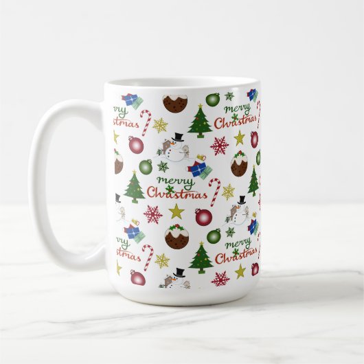 Kerstillustratie Mix Patroon Koffiemok (Links)