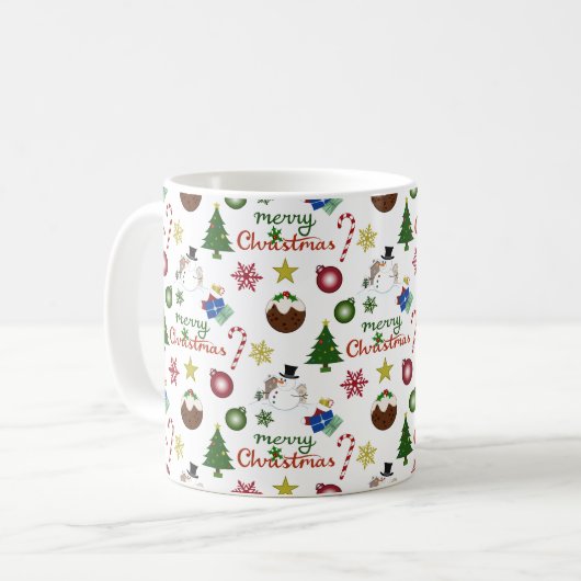 Kerstillustratie Mix Patroon Koffiemok (Voorkant links)