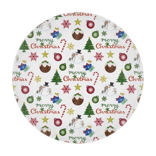 Kerstillustratie Mix Patroon Snijplank (Voorkant)