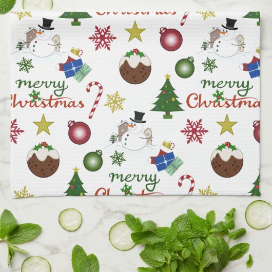 Kerstillustratie Mix Patroon Theedoek (Gevouwen)