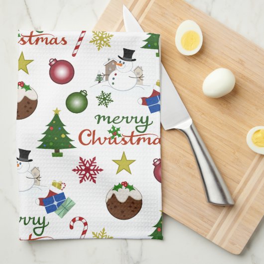 Kerstillustratie Mix Patroon Theedoek (Quarter Fold)