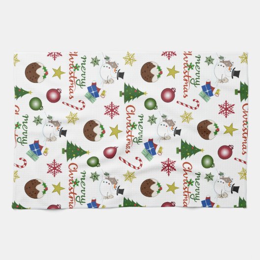 Kerstillustratie Mix Patroon Theedoek (Horizontaal)