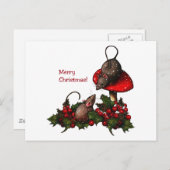 Kerstillustratie: Muizen, Paddestoel, Holly, Feestdagenkaart (Voorkant / Achterkant)