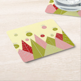 Kerstillustratie sierplanten en bomen kartonnen onderzetters