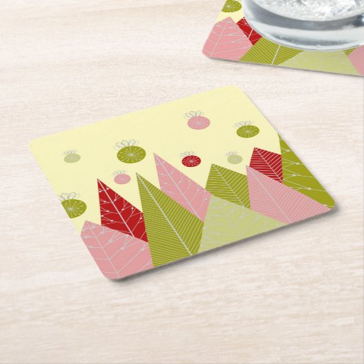 Kerstillustratie sierplanten en bomen kartonnen onderzetters (Schuin)