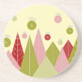 Kerstillustratie sierplanten en bomen zandsteen onderzetter (Voorkant)