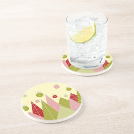 Kerstillustratie sierplanten en bomen zandsteen onderzetter