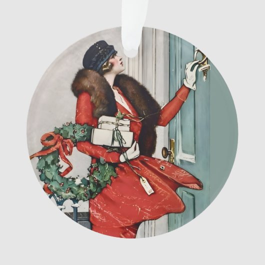 Kerstillustratie uit grootmoeders tijd voor de deu ornament (voorkant)
