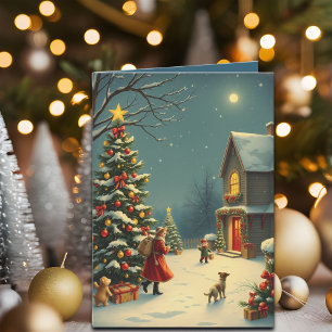 Kerstillustratie uit het verleden kaart