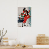 Kerstillustratie uit het verleden op de stoep poster (Keuken)