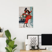 Kerstillustratie uit het verleden op de stoep poster (Thuiskantoor)