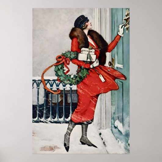 Kerstillustratie uit het verleden op de stoep poster (Voorkant)