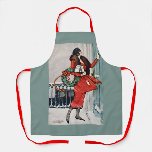 Kerstillustratie uit het verleden op de stoep schort (Voorkant)