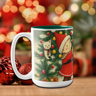 Kerstillustratie uit het verleden tweekleurige koffiemok