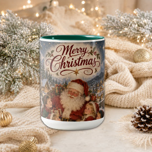 Kerstillustratie uit het verleden tweekleurige koffiemok