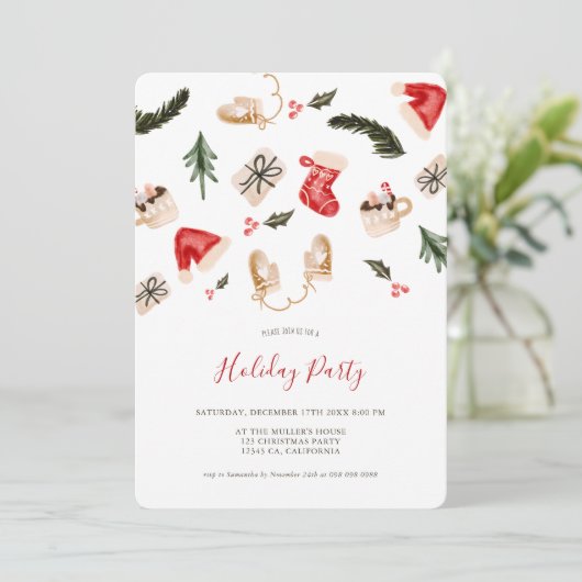 kerstillustratie waterverf feestdag kaart (Staand voorkant)