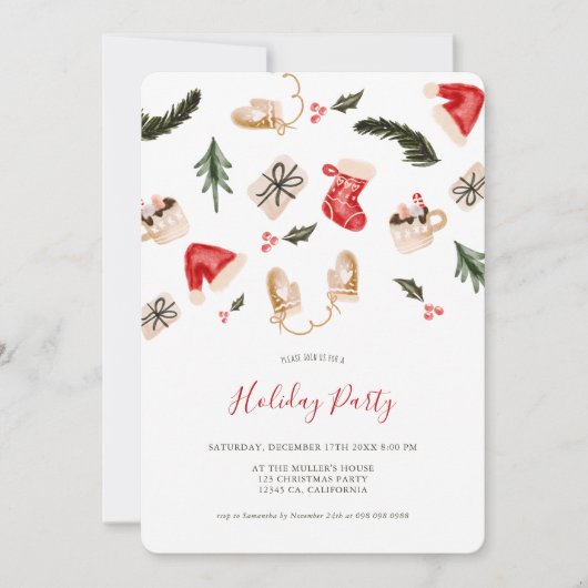 kerstillustratie waterverf feestdag kaart (Voorkant)