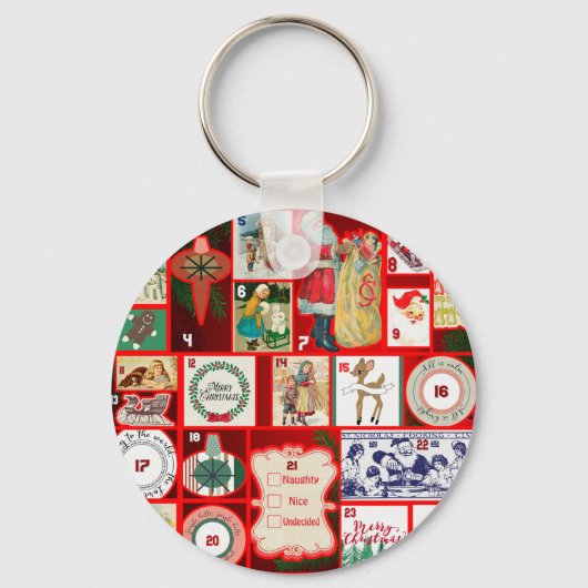 Kerstillustraties Vintage Kerstpret Sleutelhanger (Voorkant)