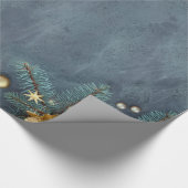 Kerstine-boomtakken, bloemen, sterren cadeaupapier (Hoek)