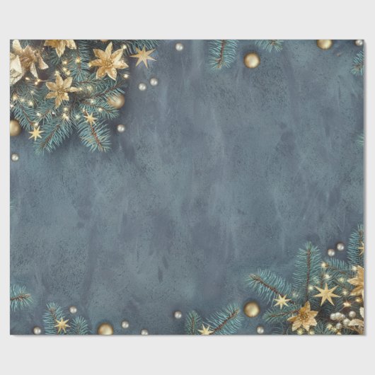 Kerstine-boomtakken, bloemen, sterren cadeaupapier (Vlak)