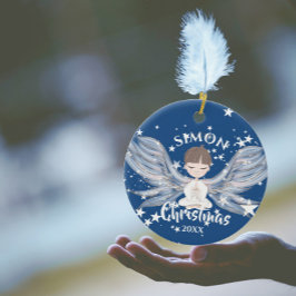 kerstinkerken tonen een blauwe cute keramiek keramisch ornament
