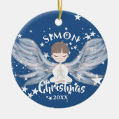 kerstinkerken tonen een blauwe cute keramiek keramisch ornament (Voorkant)