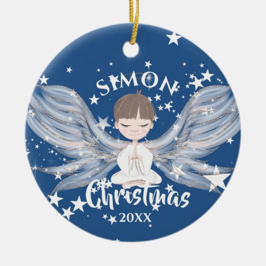 kerstinkerken tonen een blauwe cute keramiek keramisch ornament (Voorkant)