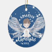 kerstinkerken tonen een blauwe cute keramiek keramisch ornament (Links)