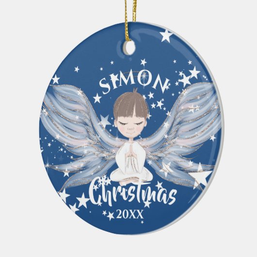 kerstinkerken tonen een blauwe cute keramiek keramisch ornament (Links)