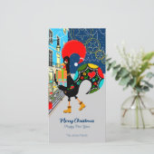 Kerstinkopen met de Portugese Haan Feestdagenkaart (Staand voorkant)