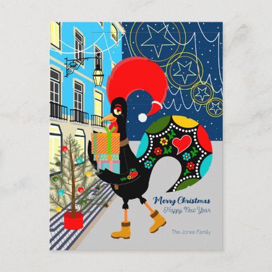 Kerstinkopen met de Portugese Haan Feestdagenkaart (Voorkant)