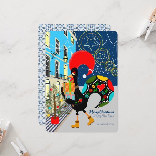 Kerstinkopen met de Portugese Haan Kaart (Voorkant / Achterkant in situ)