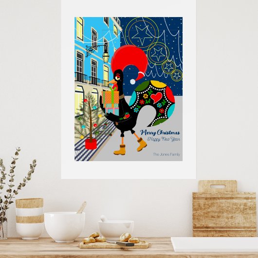 Kerstinkopen met de Portugese Haan Poster (Keuken)
